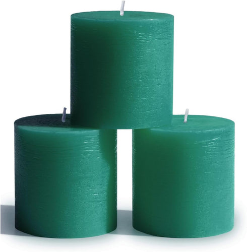 CANDWAX 3x3 Pillar Candles Set of 3 - Rustic Unscented No Drip Green Candles for Home Decor, Weddings, Centerpieces...