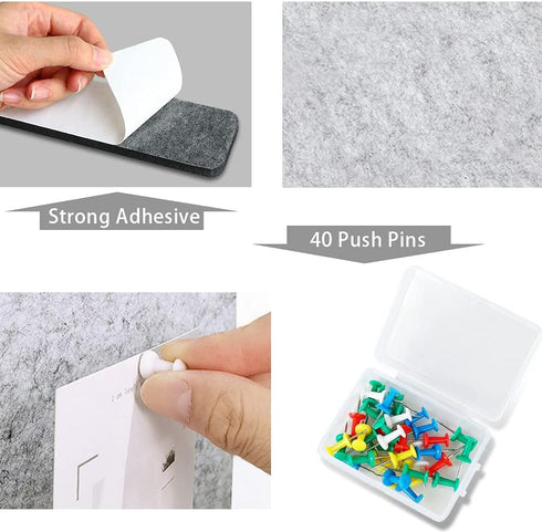 Felt Pin Board Bar 13"x2", Pack of 8 Bulletin Board Strips with 40 Push Pins, Home Office Memos Notice Boards Felt Wall Tiles...