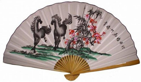 Classic 35"" Oriental Feng Shui Wall Fan-Double Horses...