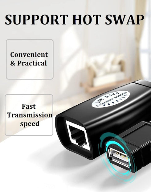 USB Extender Over RJ45 Cat 6/5/5e Adapter, RJ45 Ethernet Splitter to USB Extension UP to 50m/164ft, Compatible with Computers, Mobile Phones, Mice...