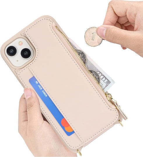 Cavor for iPhone 13 Case with Card Holder,iPhone 13 Wallet Case for Women,Phone Case iPhone 13 Case with Strap,Crossbody Lanyard and Wristlet,Leat...