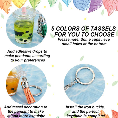 OLYCRAFT 204pcs Mini Cup Keychain Kit Bubble Tea Accessories Set Pendant Charms with Rings Tassels Straws for DIY Earring Making...
