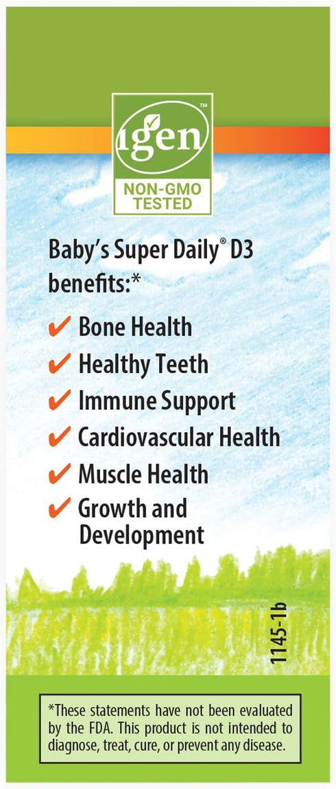 Carlson - Baby's Plant-Based Super Daily D3, Baby Vegetarian Liquid Vitamin D Drops, 400 IU (10 mcg) per Drop, Sourced from Algae, for Infants and...