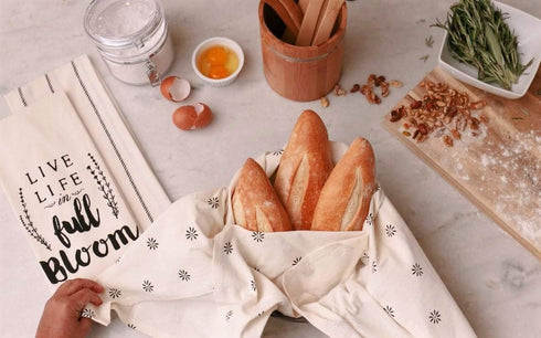 Sticky Toffee Cotton Flour Sack Kitchen Towels 3-Pack – Live Life Stripe and Floral Print Towels, 28x29 in, Soft and Absorbent for Drying or Clean...