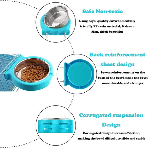 Crate Dog Cat Bowls, Removable Stainless Steel Hanging Pet Cage Bowls for Kennel, Crate Food Water Feeder Bowls with Bolt Holder for Cat, Puppy, R...