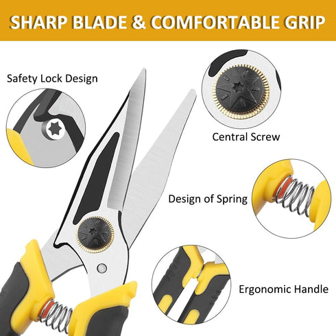 Stainless Steel Industrial Scissors, Utility Scissors Heavy Duty with Non-Slip Comfortable Handle & Safety Lock, Ultra Sharp Stainless Steel Sciss...