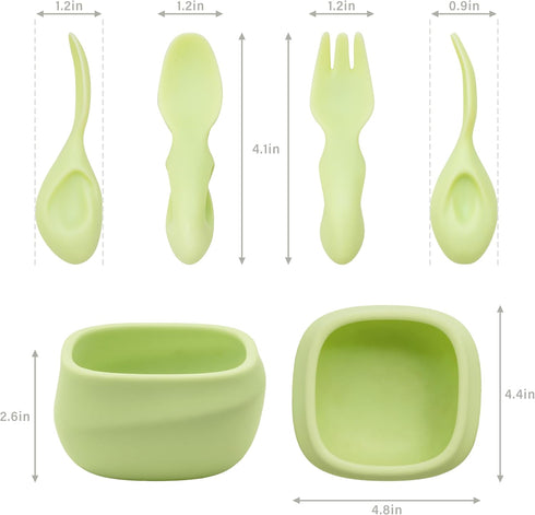 Toddler Utensils - Baby Essentials with Bowl, Fork, and Spoon | Baby-Led Weaning Supplies (BLW) for 12M+ Self-Feeding, Functional Silicone Dinnerw...