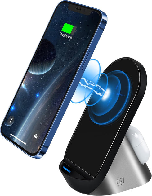 Wireless Charger, 2 in 1 15W Dual Fast Wireless Charging Stand Station for AirPods 2/Pro, iPhone 15/15 Plus/15 Pro Max/14/13/12 Pro Max/11/SE/XS/X...