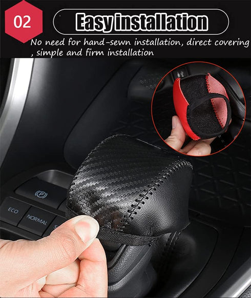 Great-luck Genuine Leather Automatic at Gear Shift Knob Cover Protector Trim,The car Interior Accessories(Black with Red Stitches),for Toyota RAV4...