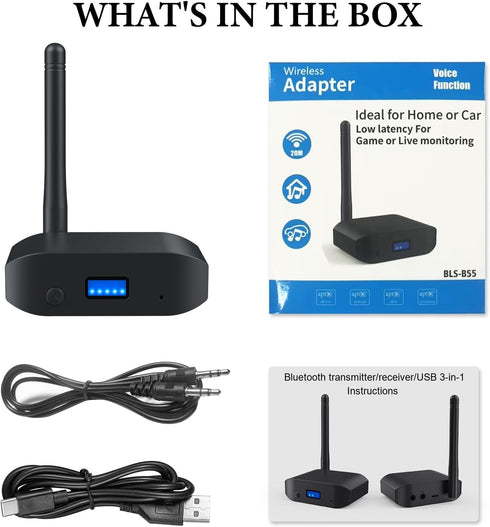 2 in 1 Bluetooth V5.3 Transmitter Receiver for TV to 2 Wireless Headphones, 3.5mm Jack Wireless Audio Adapter Support AptX Low Latency, HiFi Music...