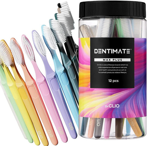 DENTIMATE MAX Plus Double Layered Bristles Soft Medium Toothbrush 12 Color 12 Packs...