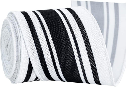 TONIFUL 2.5 Inch Black and White Striped Wired Edge Ribbon, Burlap Ribbon, Blakc White Wired Ribbon for Gift Wrapping, Wreath Bows Making, Crafts ...