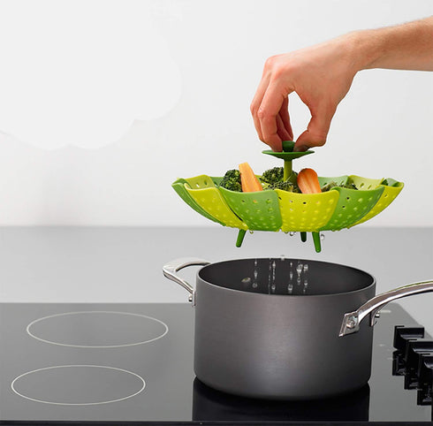 Lotus steamer basket, Folding Steamer,BPA-Free,Green Kitchenware Accessory, Non-Scratch Silicone cookware...