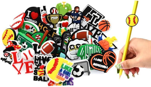30PCS Sports Different Pencil Topper Decoations Cute PVC Pencil Toppes Lovely Black Clip Pencil Decoration Accessories for Pupil/Junior Students G...