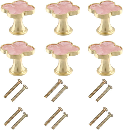 6 pcs Clover Knobs Four-Leaf Clover HandlesCabinet Knobs Pulls Dresser Knobs Drawer Pull Handles for Cupboard Drawer Pulls Door Knobs (Pink)...