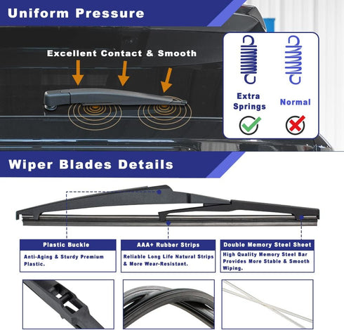 Rear Windshield Wiper Arm Blade Assembly Kit Compatible with 2006-2011 Chevrolet Chevy HHR Rear Window Wiper, Replacement 15807605, 22709463, 2273...