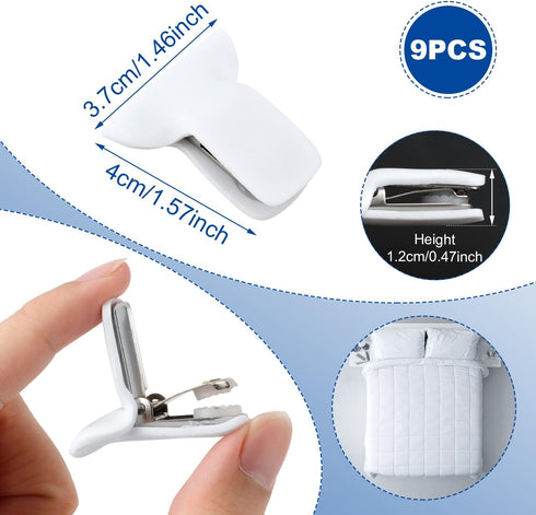 9pcs Duvet Clips for Comforter Inside, White Padded Comforter Clips Strong Hold Duvet Cover Holder Blanket Quilt Fasteners Prevent Comforter from ...