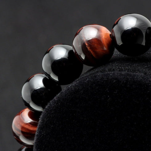 Men's 12mm Tiger Eye Agate Bead Bracelet (Golden Color) Dragon King Pattern Stretch Bracelet Length: 7.6"...