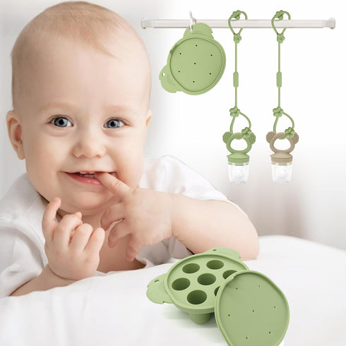 2 Pack Silicone Baby Food Feeders + Mini Freezer Tray for 4 Months+ Infant Solid Food Safe Self Feeding, BPA Free Breastmilk Popsicle Teether Set ...