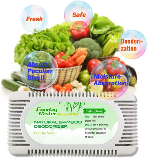 4Packs Refrigerator Deodorizer(60g Each Pack)? Fonday Odor Eliminator for Fridges Freezers Coolers & Lunch Boxes, Bamboo Activated Charcoal Fridge...