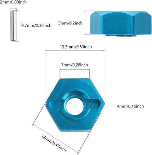 12mm Wheel Hex Hubs Drive Adapter 5mm Thick & Flange M4 Lock Nuts Aluminum for Redcat Axial HSP WLtoys Himoto RC Truck Model Car Upgrade Parts (Bl...