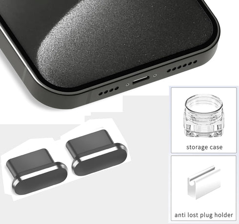 Mizi [2 Pack USB-C Metal Anti Dust Plug Cover, Protect Charging Port from Dust and Moist with Storage Box and Cable Clip Holder for iPhone 15, 15 ...
