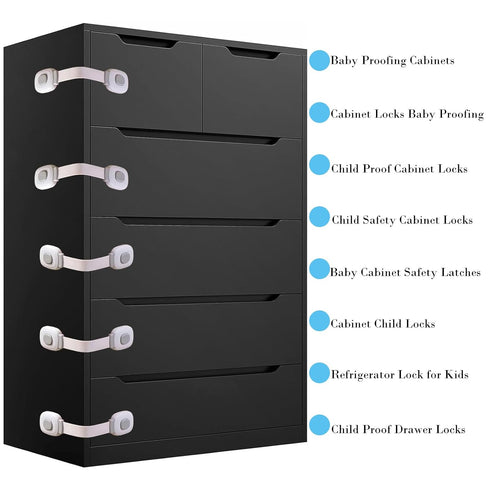 Fursafe&Q Baby Cabinet Locks, Child Safety Cabinet Proofing -Child Safety Strap Locks Adhesive Drawer Fridge Ovens Door Toilet Latches No Drill Mu...