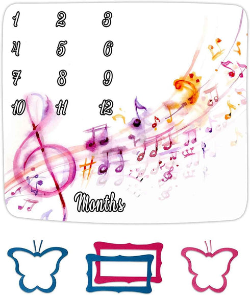 Musical Theme Baby Monthly Milestone Blanket for Boys and Girls, Watercolor Note Sheet Music Month and Age Blanket, 48x40in Soft Flannel, Monthly ...