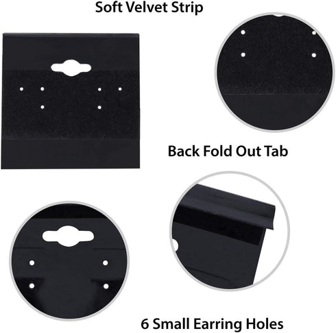 Super Z Outlet Black Velvet Plastic Display Cards for Earrings, Jewelry Accessories, 2" x 2" (100 Pk)...