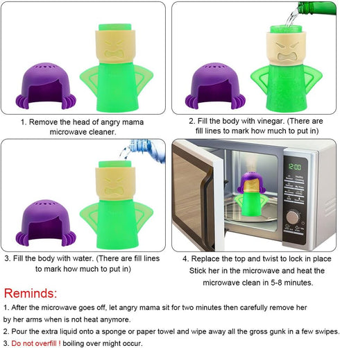 Abnaok Microwave Cleaner, Angry Mama Microwave Cleaner Microwave Oven Steam Cleaner Easily Clean in Minutes Cleans Add Vinegar and Water for Home ...