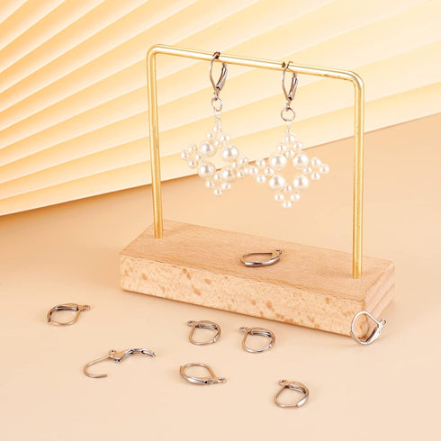 Pandahall 100pcs Stainless Steel Lever Back Hoop Earrings Surgical Earring Components for Jewelry Makings 13x10x1.5mm...