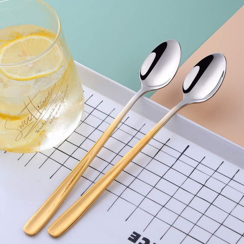 Buyer Star 8 Pack Long Handle Spoon Set 7.87 Inch Ice Tea Spoon Set Stainless Steel 18/10 Gradual Change Gold Cocktail Stirring Spoon Set in Pink ...