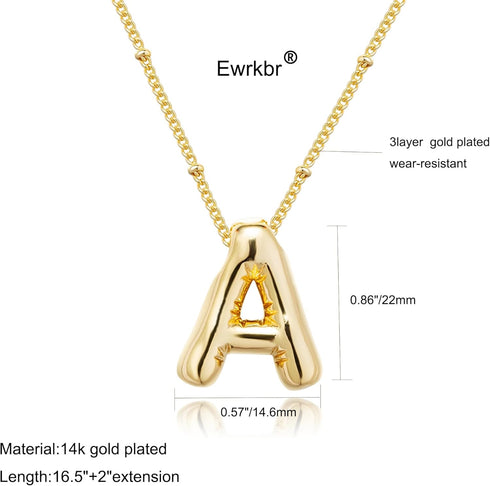Gold Bubble Letter Necklace for Women, 14k Gold Plated Balloon Initial Letter Pendant Necklace Dainty Charm Initial Necklaces for Women Trendy Chu...
