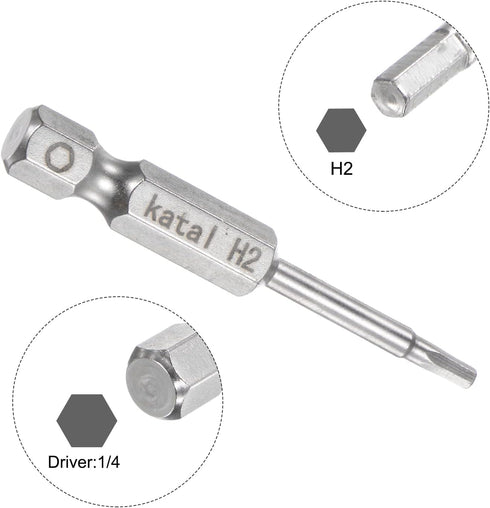 5pcs H2 Hex Screwdriver Bit 1/4" Hex Shank 2" Length Magnetic Screw Driver Power Tool...