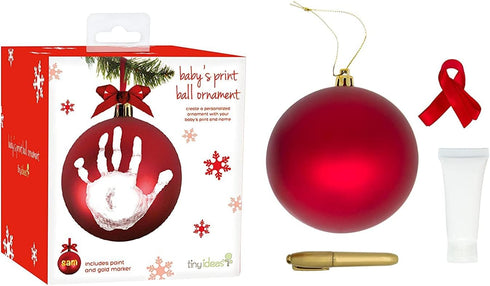 Tiny Ideas Christmas Baby's Handprint Ball Ornament, Included Paint for Baby's Print, Newborrn Holiday Keepsake Gift, DIY Classic Christmas Tree O...