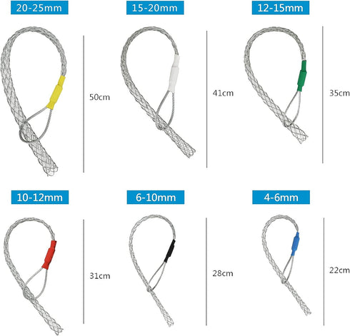 Cable Pulling Grip Sock Kit Galvanizing Steel Antislip Pipe Cable Wire Pulling Grips Lassos Set Flexible Eye Mesh Rope Black...