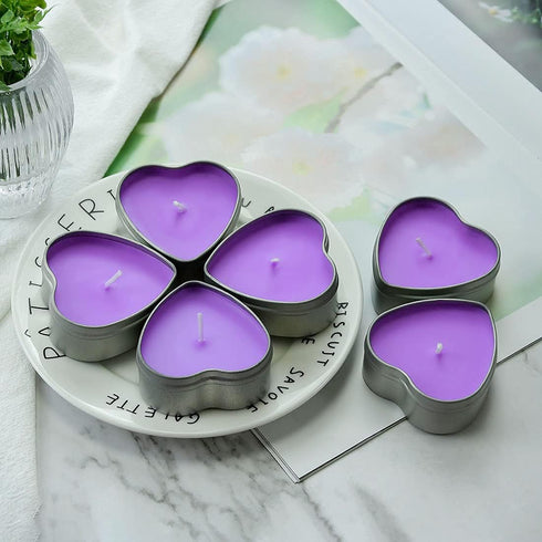 DEYBBY Large Heart Shaped Scented Tea Lights Candles, Smokeless Soywax —6 Hours Long Burning Lavender Purple Aromatherapy Candles for Relaxation, ...