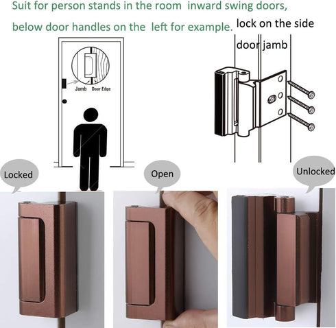 Door Lock Child Proof, Home Security Door Reinforcement Lock Withstand 800 lbs Door Latch Double Safety Security Protection for Your Home (Brown D...