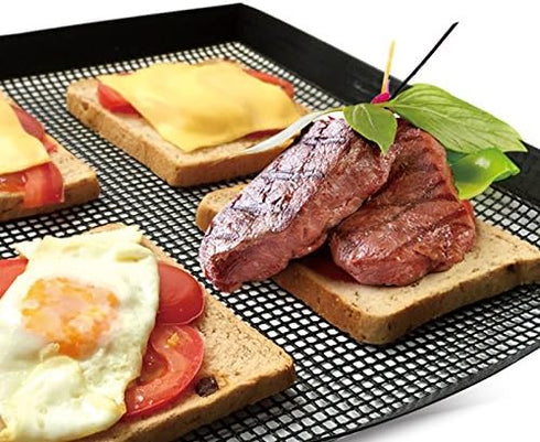 Bluedrop Toaster Baskets Non Stick PTFE Grill Mesh Trays Crisper Bakery Baskets Food Grade Woven Glass Baking Mesh Trays For Speed Oven27X27CM...
