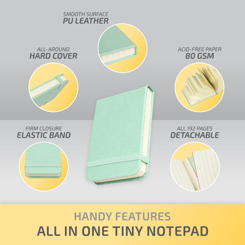 Tiny Notebook 3x4 Small Notepad Pocket Size, A7 Leather Hardcover Mini Notebook, Tear Off Sheet Tiny Notepad with Elastic Band, 4 Pack Mini Pocket...