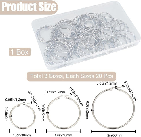 1 Box 30 Pairs 3 Style Hoop Earring Findings Round Earring Beading Hoops Silver Hypoallergenic Stainless Steel Large Earrings Open Dangle Earring ...