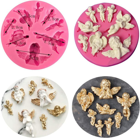 HiParty 3Pcs/Set Mini Angel Baby & Wings Fondant Molds Angelic Cherub Silicone Cake Decorating Tools Polymer Clay Molds for Boy Baby Shower Baptis...