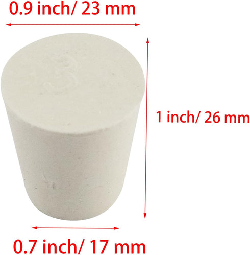 White Tapered Shaped Solid Rubber Stopper, Size 3#" 0.9x0.7x1inch / 23x17x26mm, 10 per package...