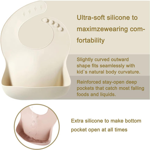 PandaEar Silicone Bibs for Babies Toddlers Girls| Adjustable Waterproof BPA Free Soft Durable Bibs for eating with Large Pocket Food Catcher...