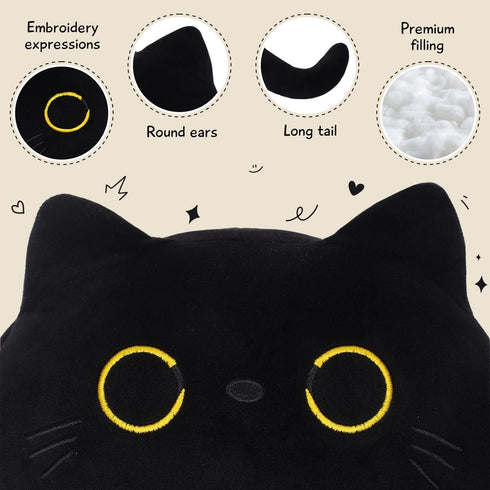Black Cat Plush, 9.8" Cat Stuffed Animal, Soft Cute Cat Plushie, 3D Cat Shape Design Pillow for Boys Girls, Sofa Bedroom (Black Cat)...