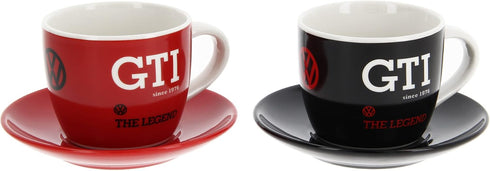 BRISA VW Collection - Volkswagen Espresso Cups Coffee-Tea-Cappuccino Set in GTI Design (The Legend/Red & Black/2-Piece Set/100ml/3.4 fl oz)...