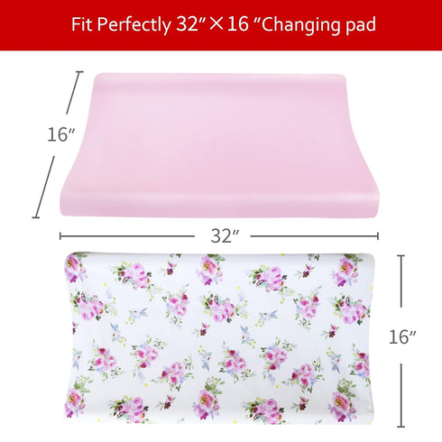 Changing Pad Cover for Girls 2 Pack, Lovely Print Soft Diaper Change Table Sheets, Fit 32"x16" Contoured Pad, Comfy Cozy 2-Pack Cradle Sheets,Flor...