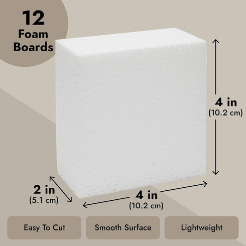 Juvale Floral Foam Blocks for Crafts & Flower Arrangements - 12-Pack 4 x 4 x 2 in White - Lightweight, Cuttable & Sandable Rectangles for DIY Proj...