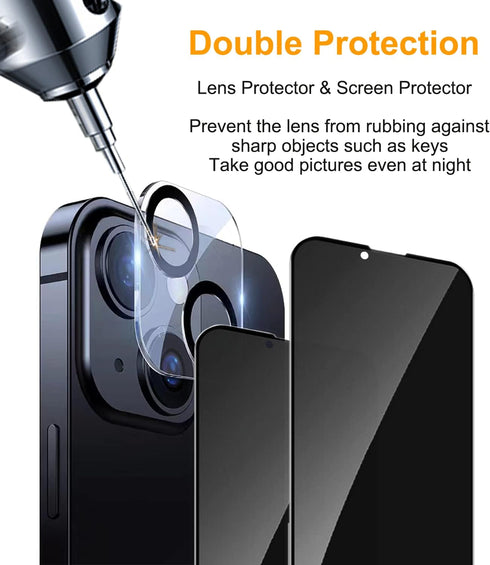 pehael [2+2 Pack iPhone 14 Privacy Screen Protector with Camera Lens Protector Full Coverage Anti-Spy Tempered Glass Film 9H Hardness Upgrade Edge...