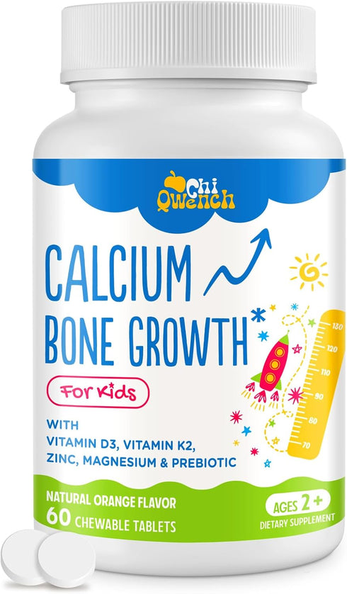 500 MG Calcium Supplement with Vitamin D3 & K2, Zinc, Magnesium & Prebiotics. Kids Vitamins for Kids' Height. Bone Strength, High Absorption, Oran...